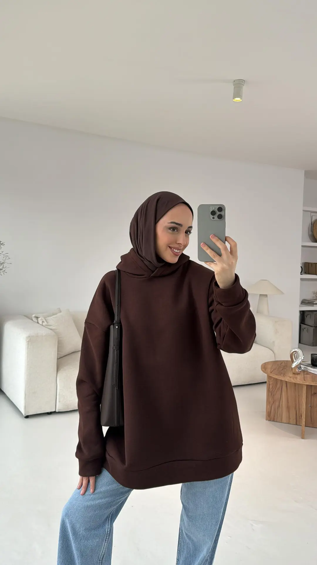 Şardonlu Oversize Kahve Sweatshirt