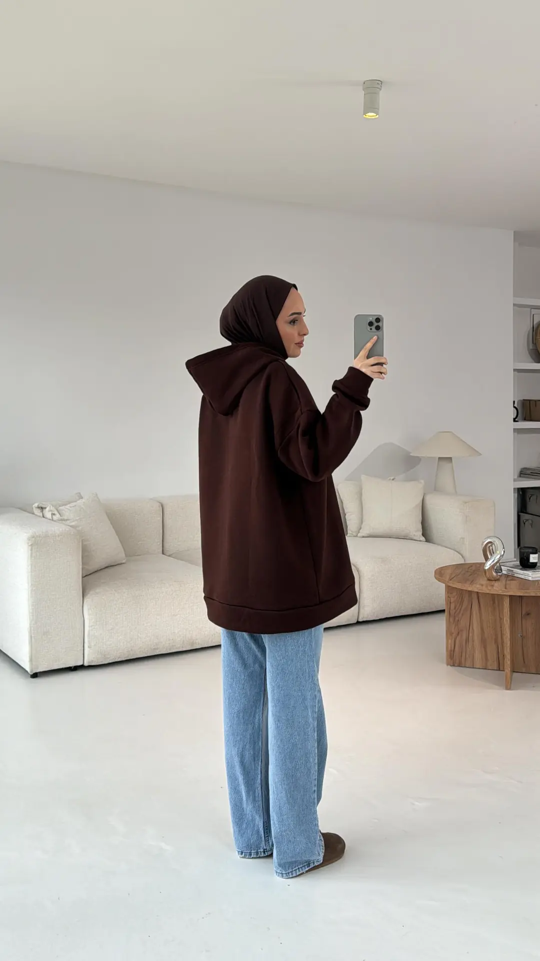 Şardonlu Oversize Kahve Sweatshirt