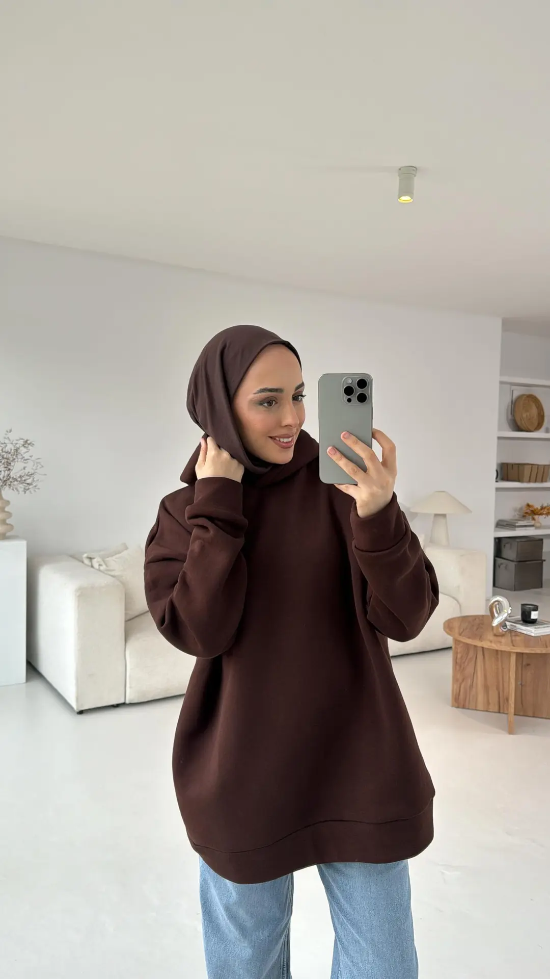 Şardonlu Oversize Kahve Sweatshirt