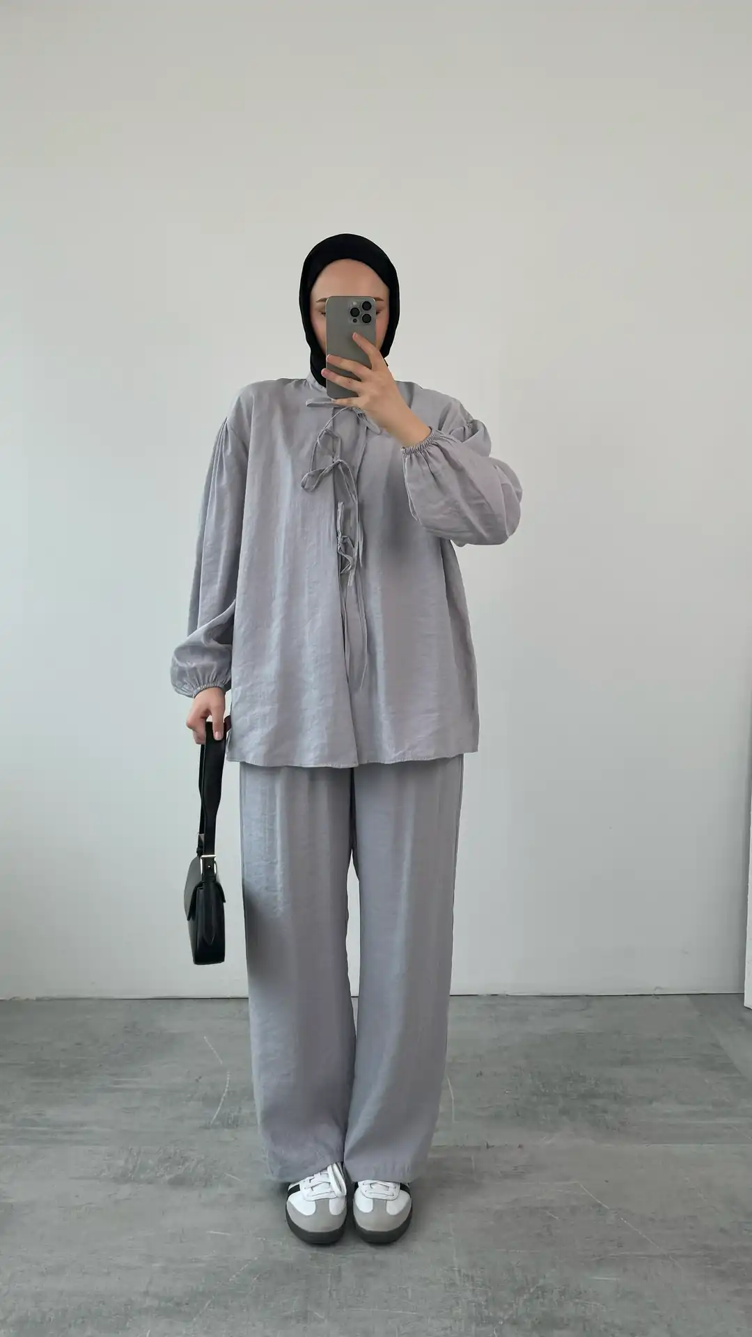 Tencel Önden Bağlamalı Kimonolu Takım Gri