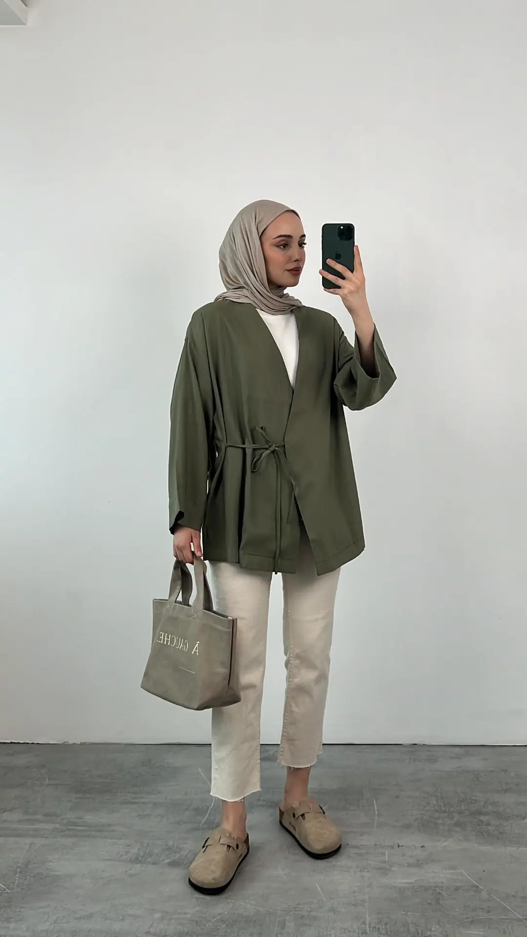 Yazlık Kumaş Yandan Bağlamalı Kimono Haki