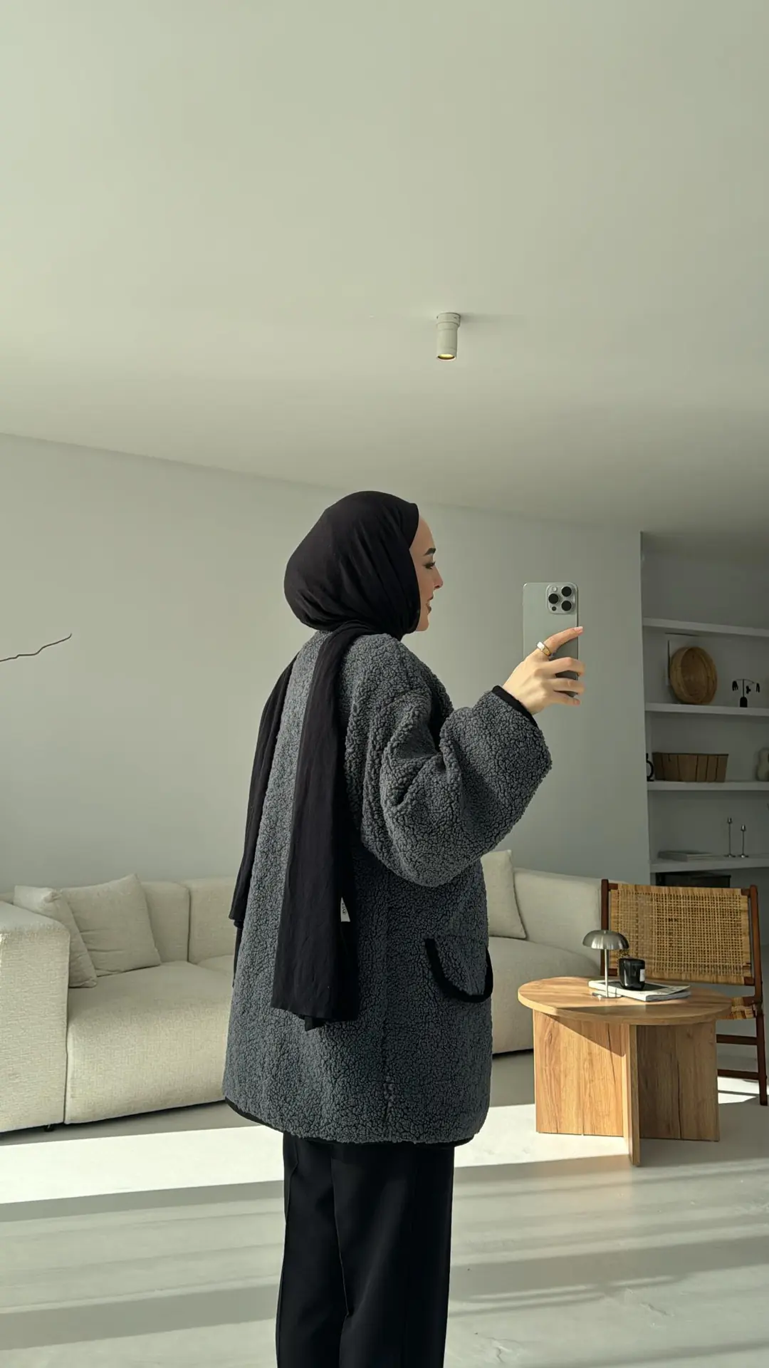Düğmeli Oversize Teddy Ceket Antrasit