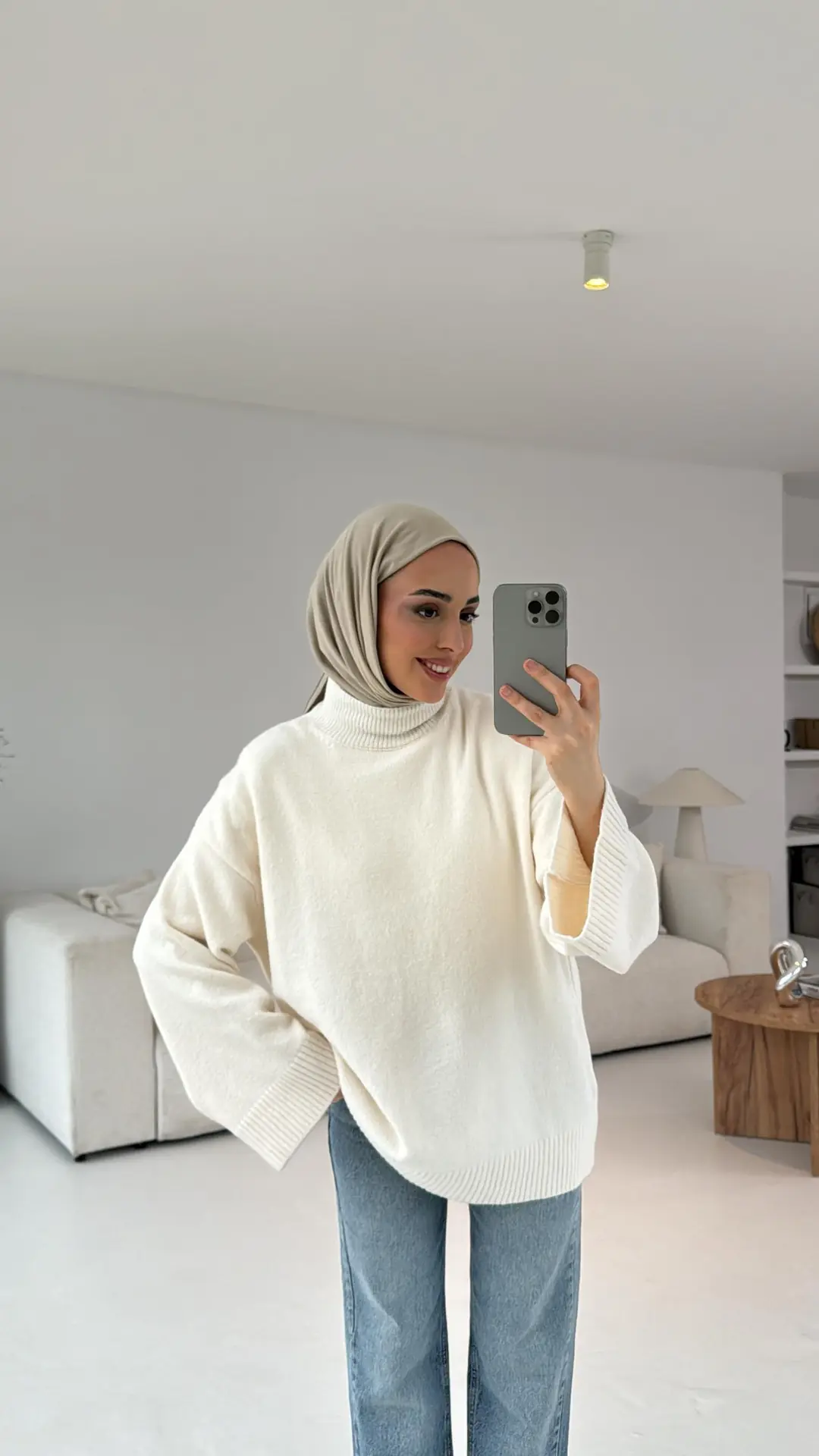 Ekru Yarım Yaka Triko