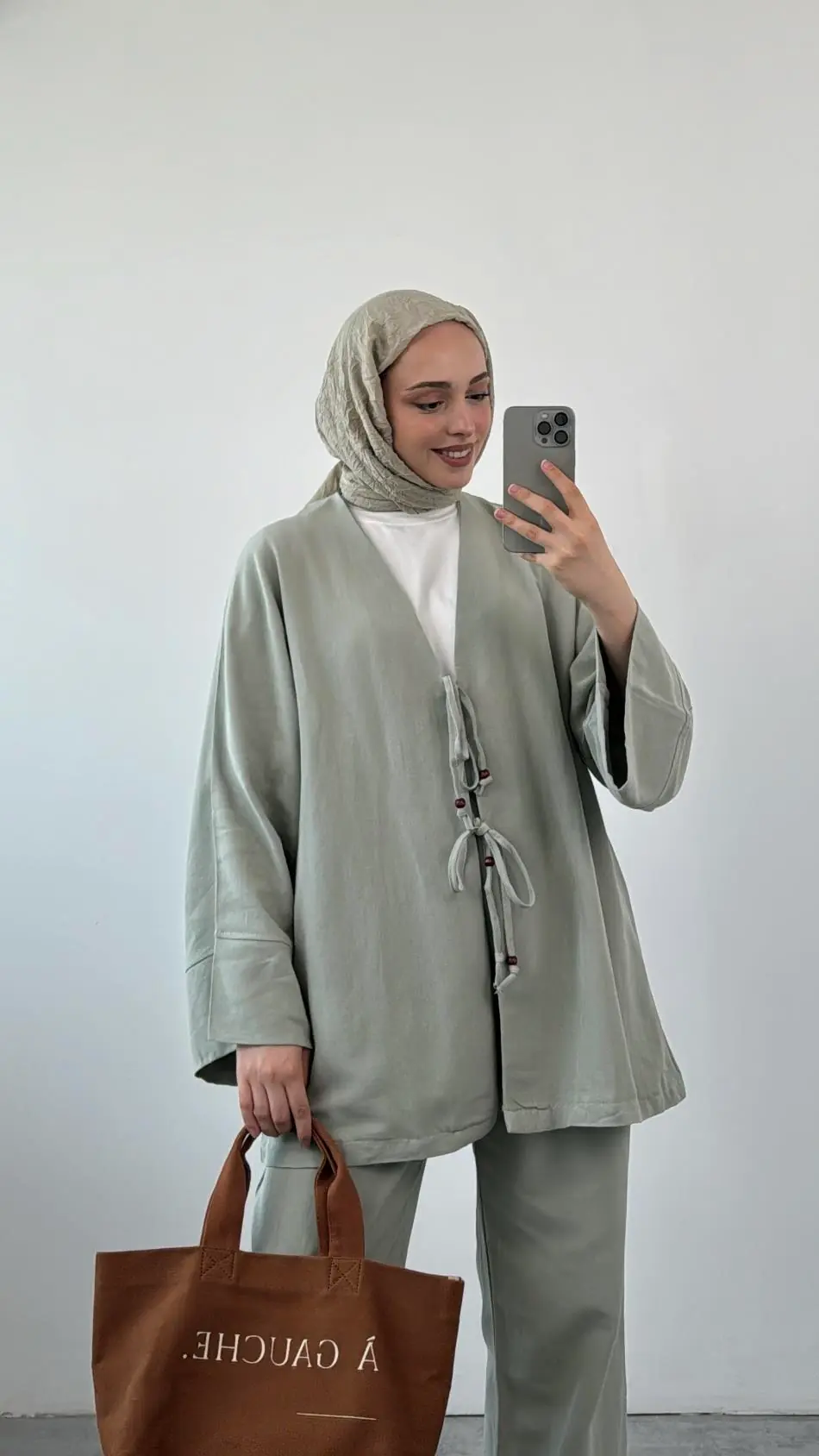 Mint Önü Bağlamalı Keten Takım