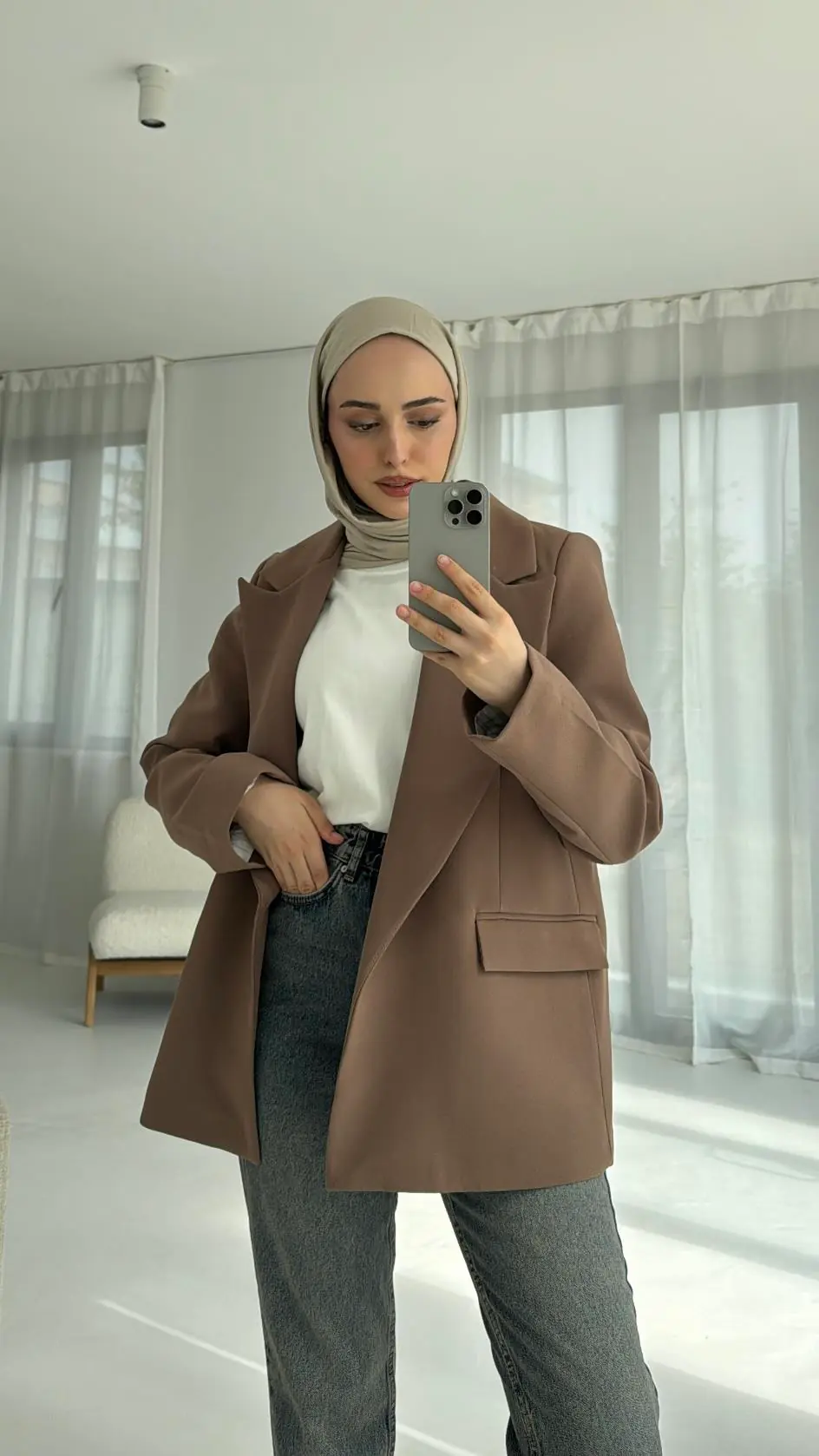 Kolu Katlamalı Blazer Kahve