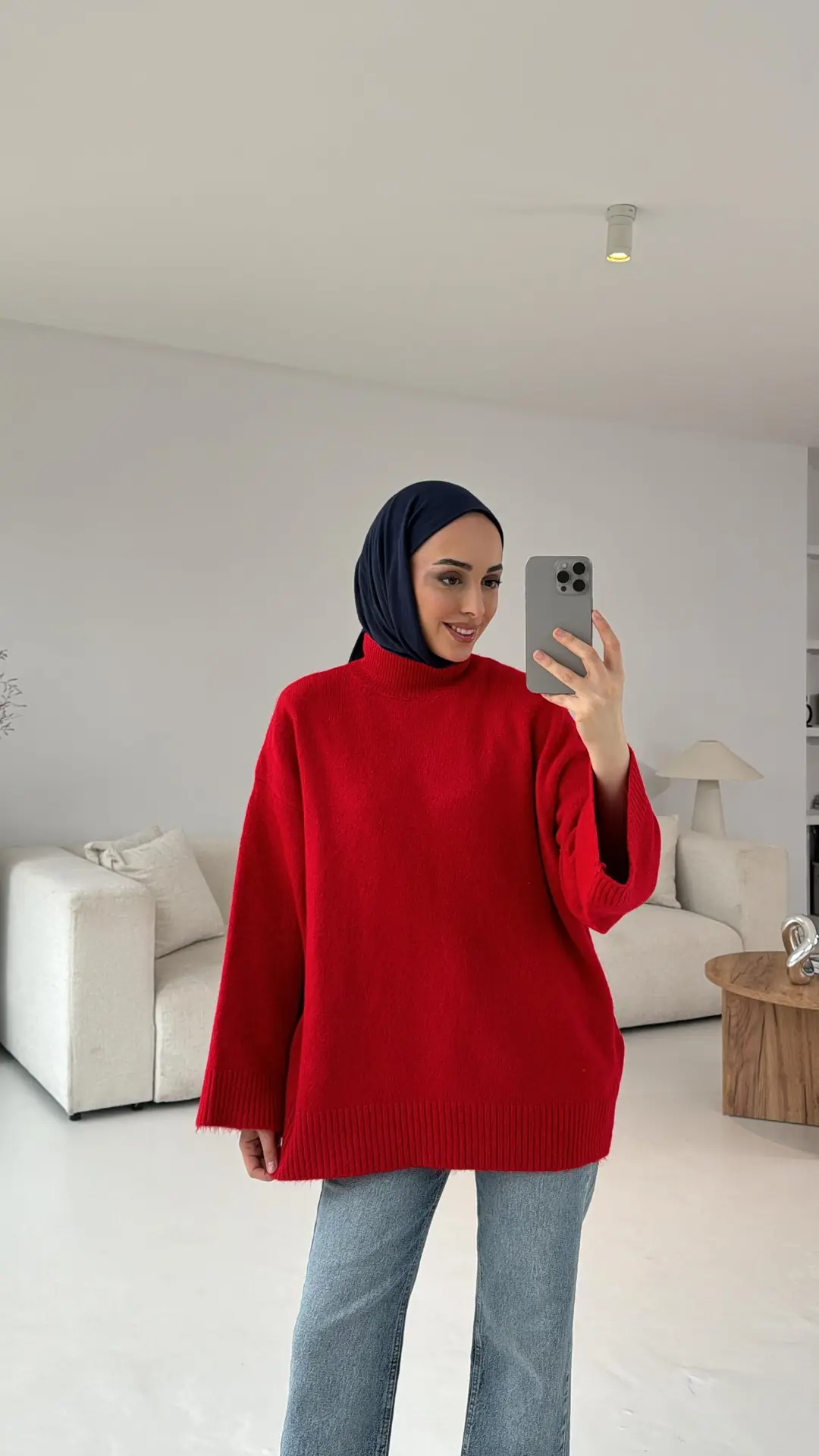 Kırmızı Yarım Yaka Triko