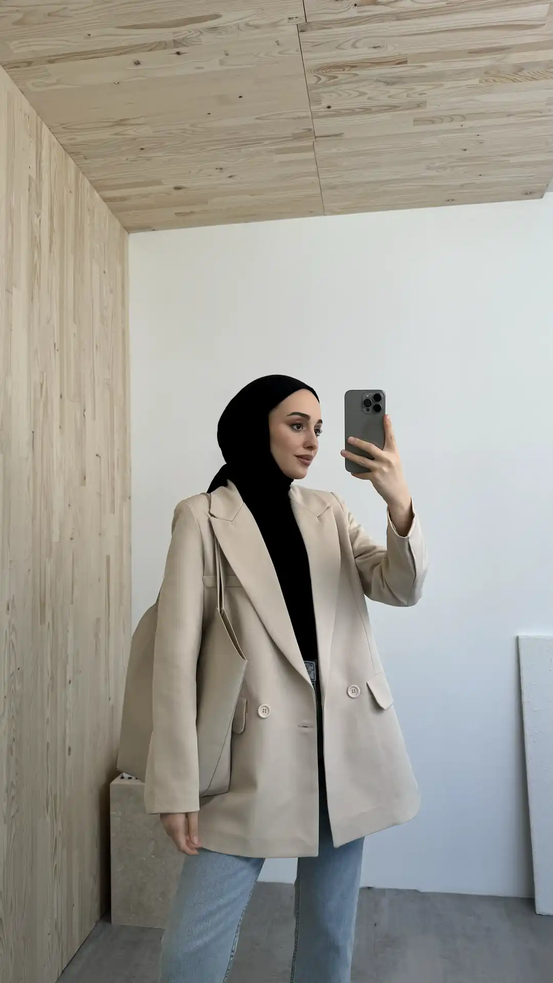 Tek Düğmeli Bej Blazer Ceket
