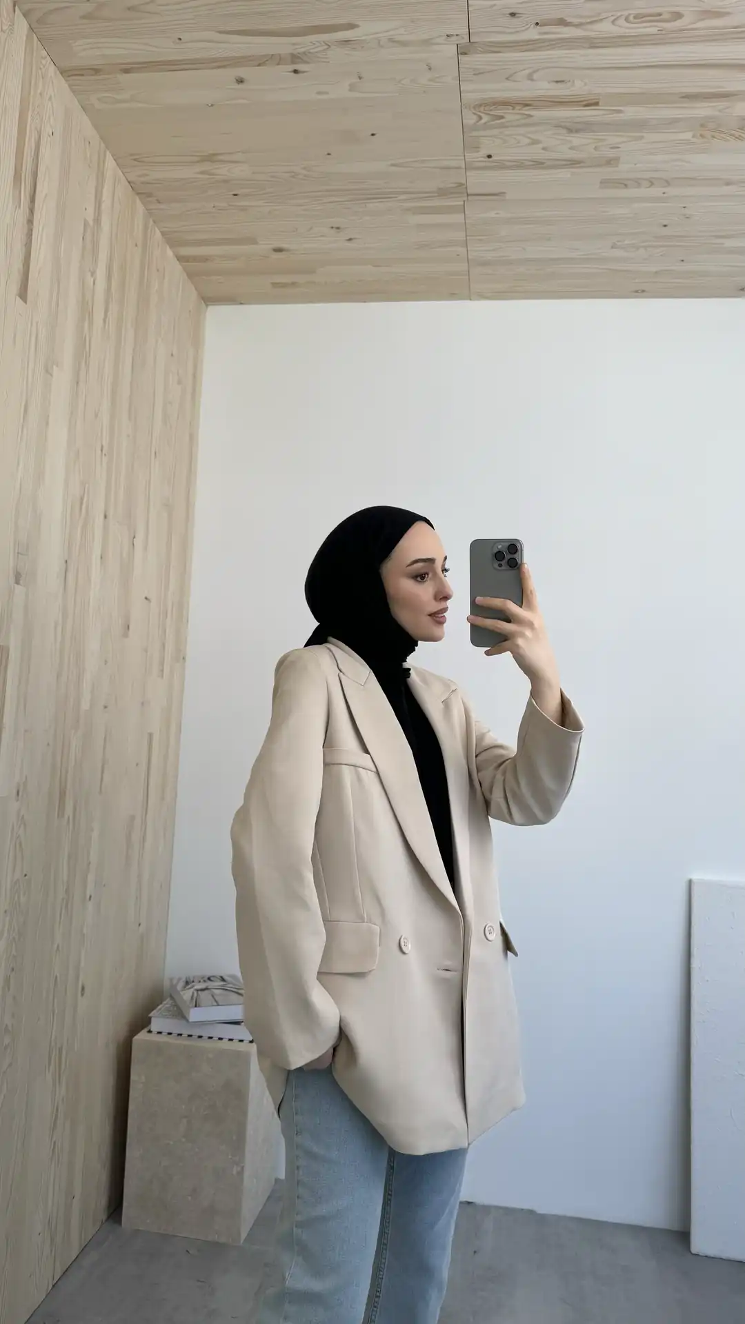 Tek Düğmeli Bej Blazer Ceket