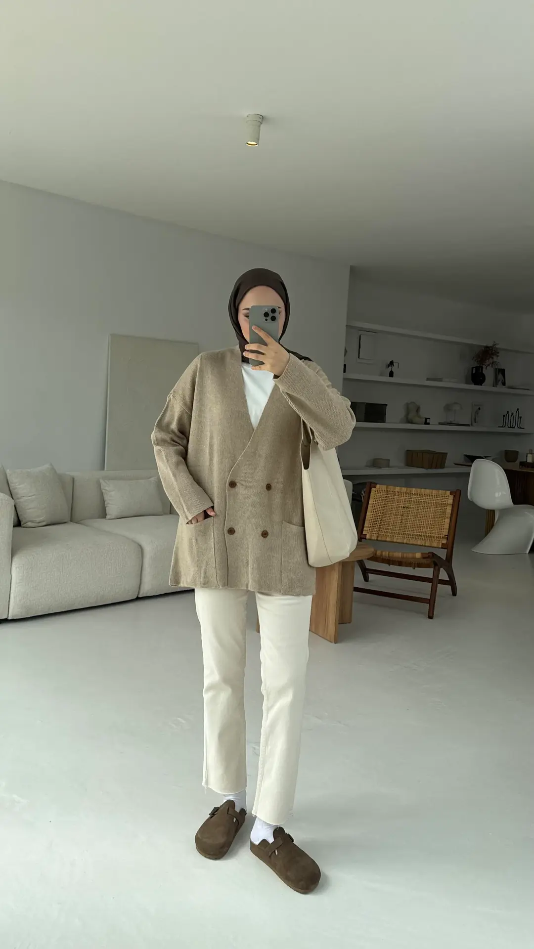 Düğmeli Cepli Triko Hırka Vizon