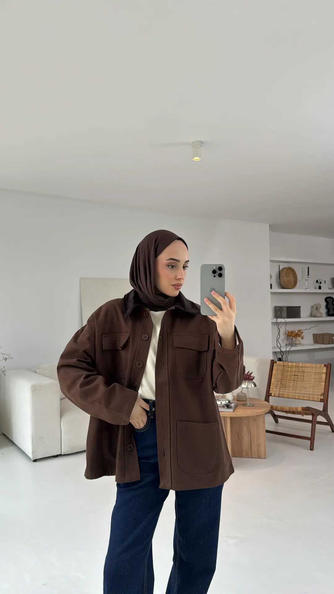 Kadife Yaka Cep Detaylı Ceket Kahve