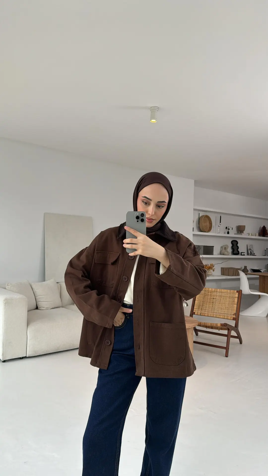 Kadife Yaka Cep Detaylı Ceket Kahve