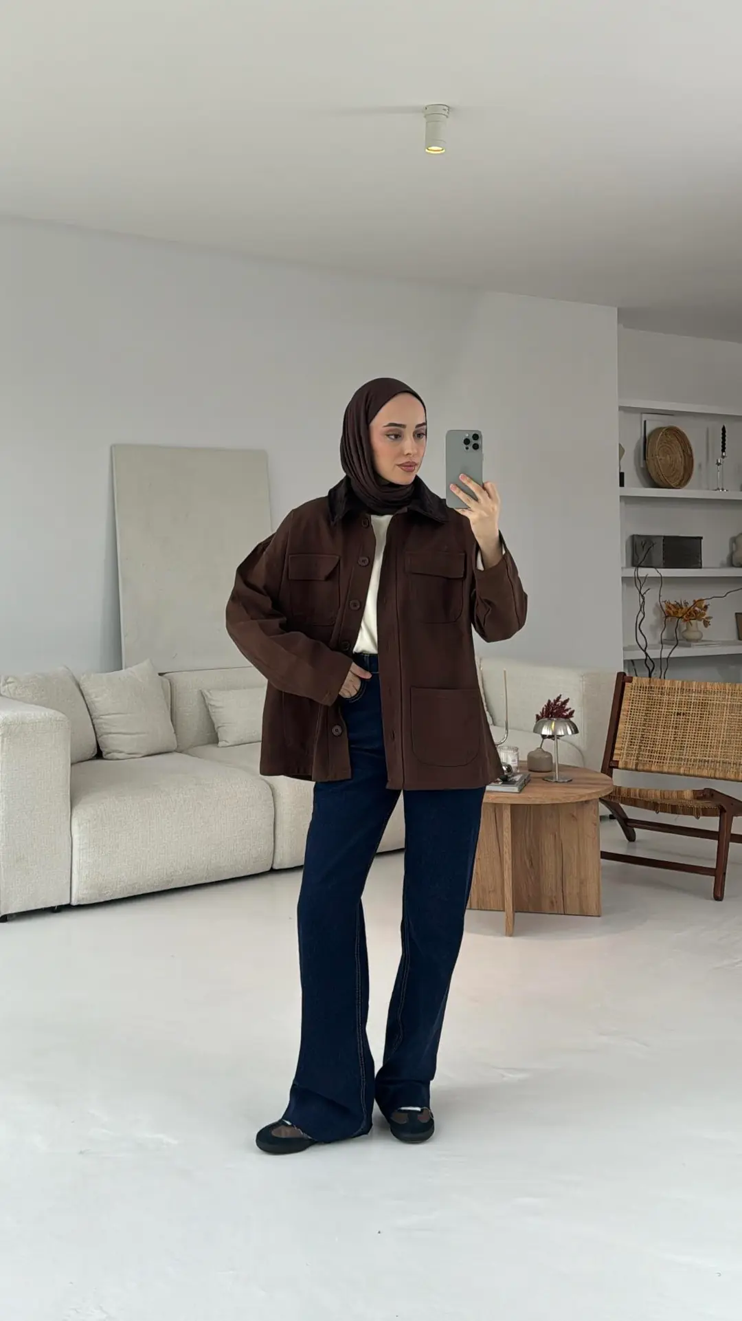 Kadife Yaka Cep Detaylı Ceket Kahve