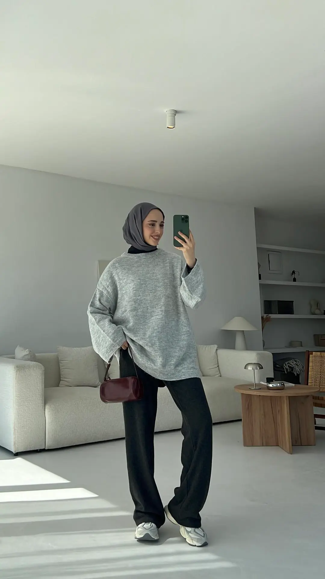 Geniş Kol Basıc Kazak Açık Gri