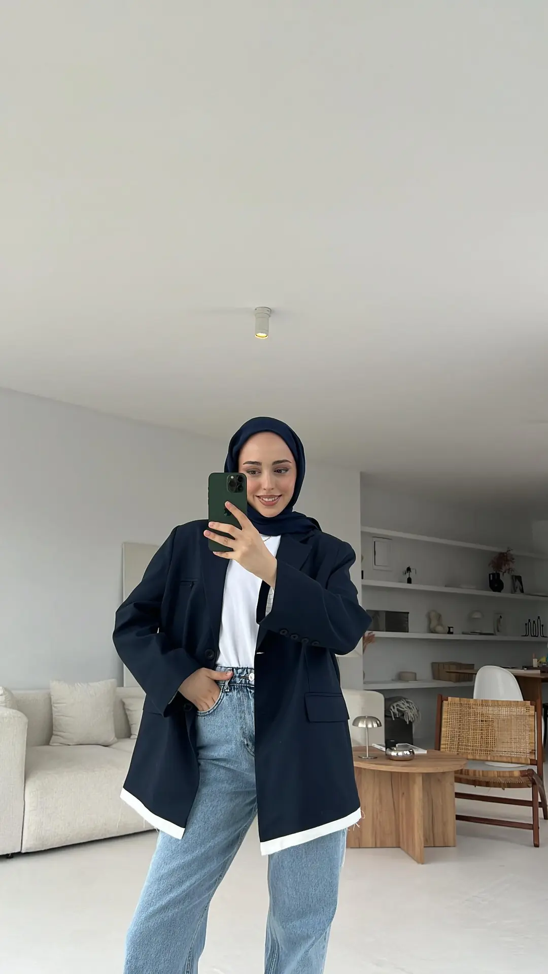 Arkası Baskılı Blazer Ceket Lacivert