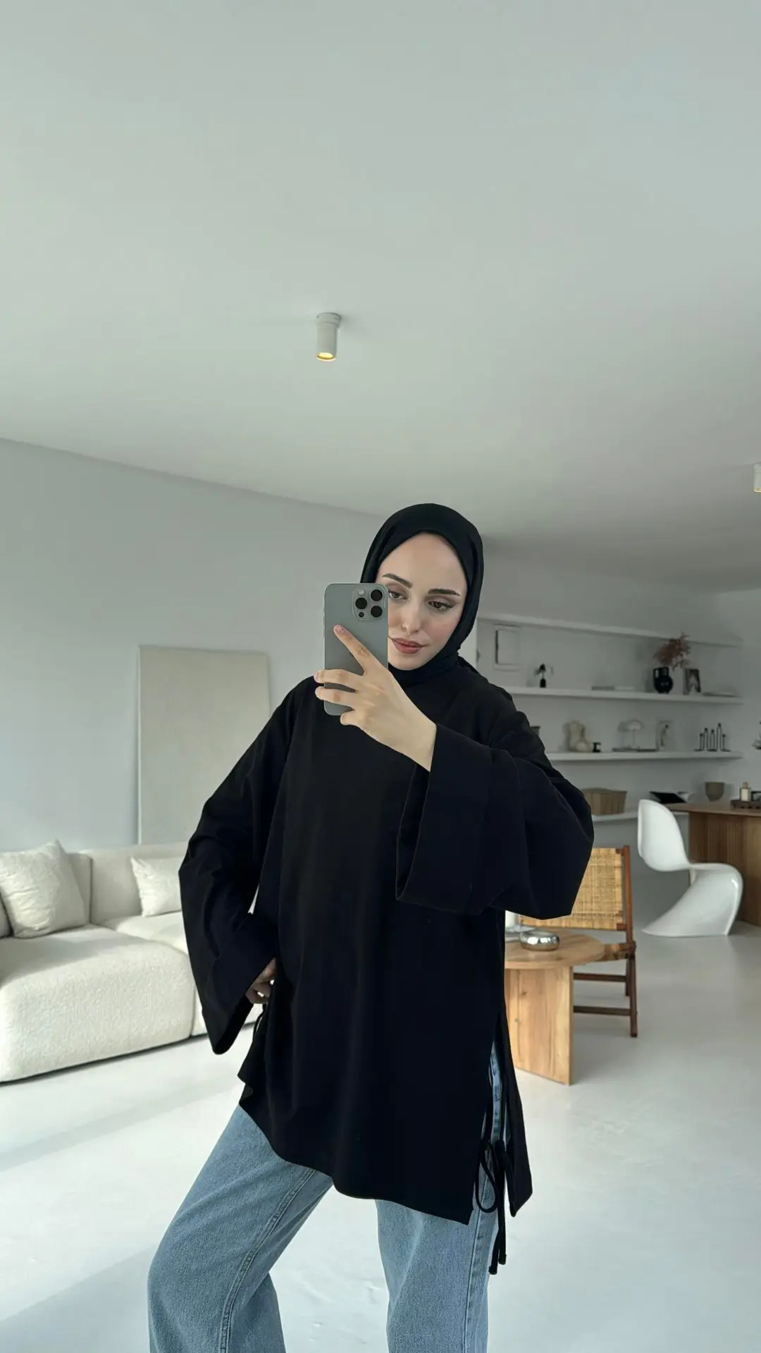 Yanları Bağlamalı Geniş Kol Sweatshirt Siyah