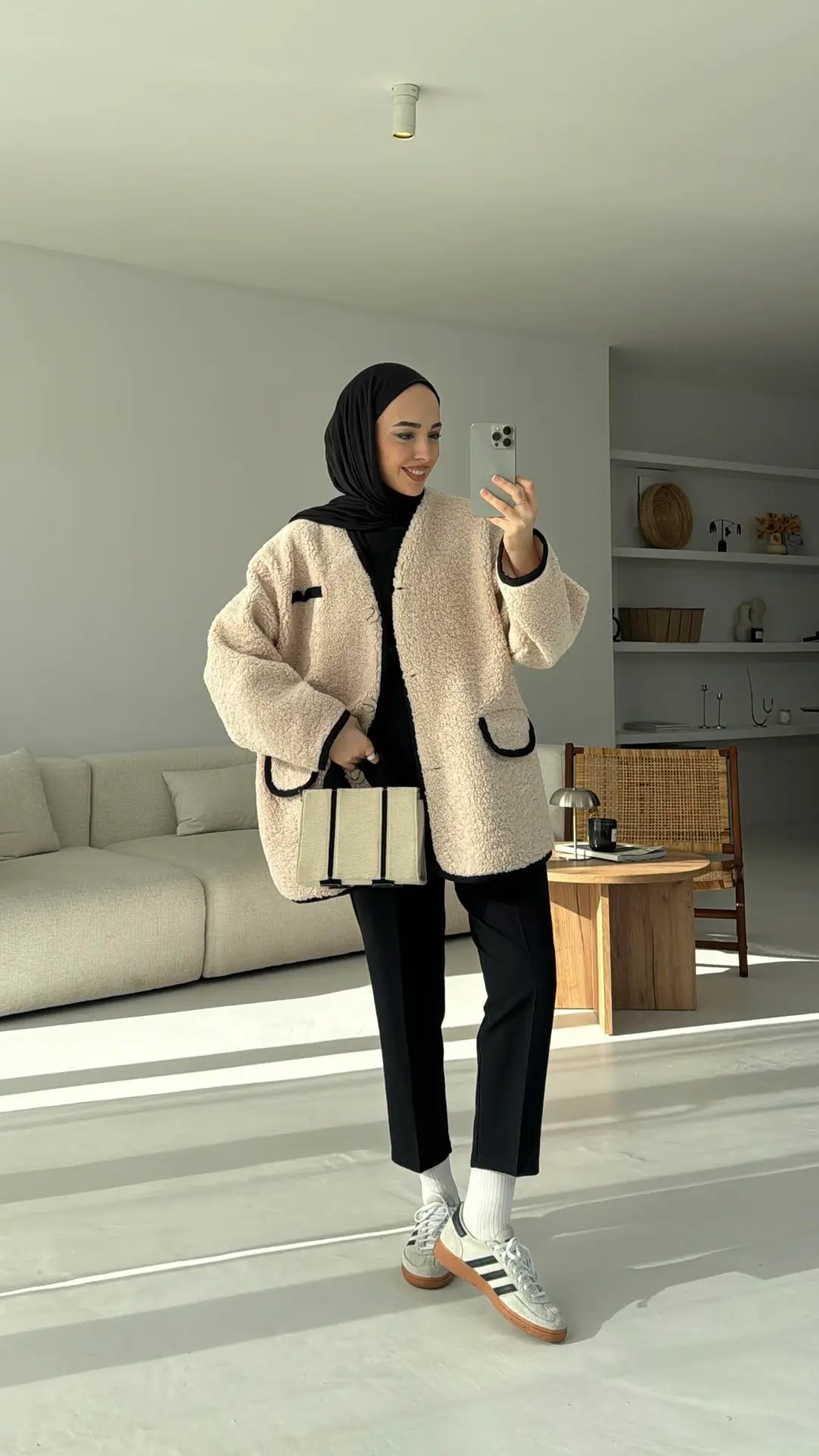 Düğmeli Oversize Teddy Ceket Bej