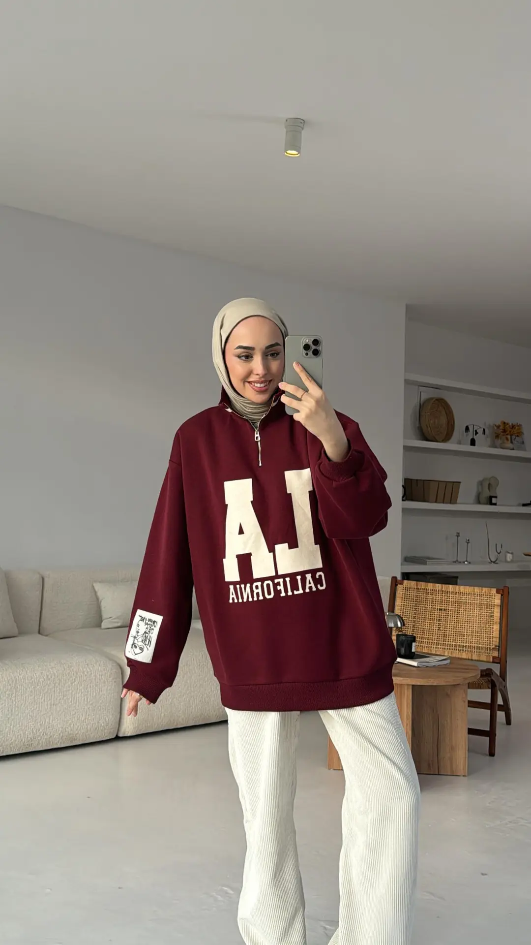 LA California Baskılı Bordo Premium Sweat
