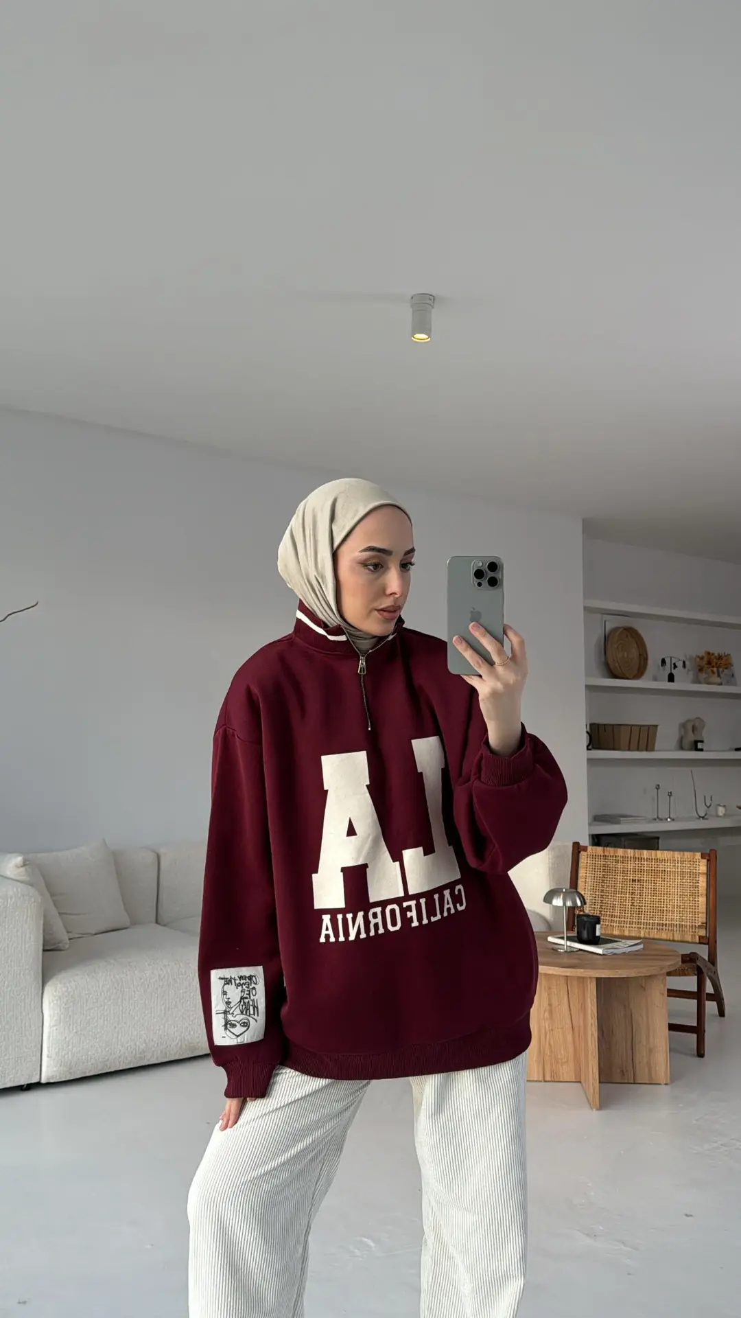 LA California Baskılı Bordo Premium Sweat