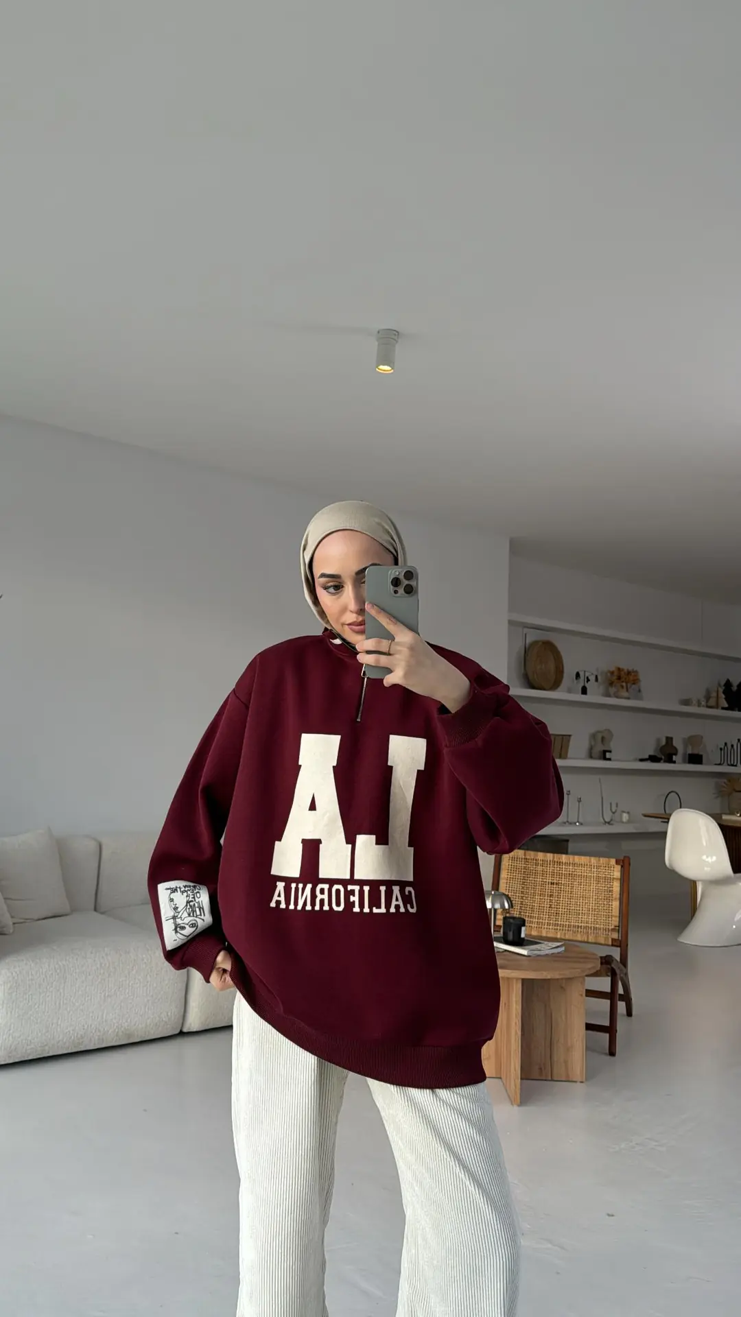 LA California Baskılı Bordo Premium Sweat