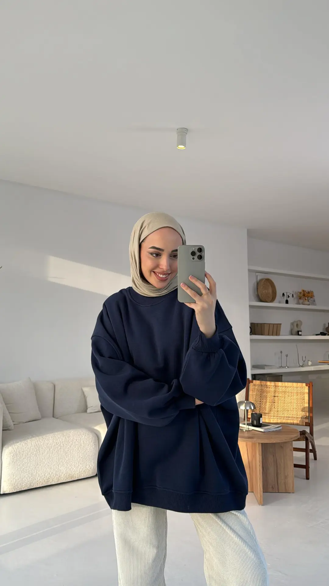 Lacivert Oversize Üç İplik Sweatshirt