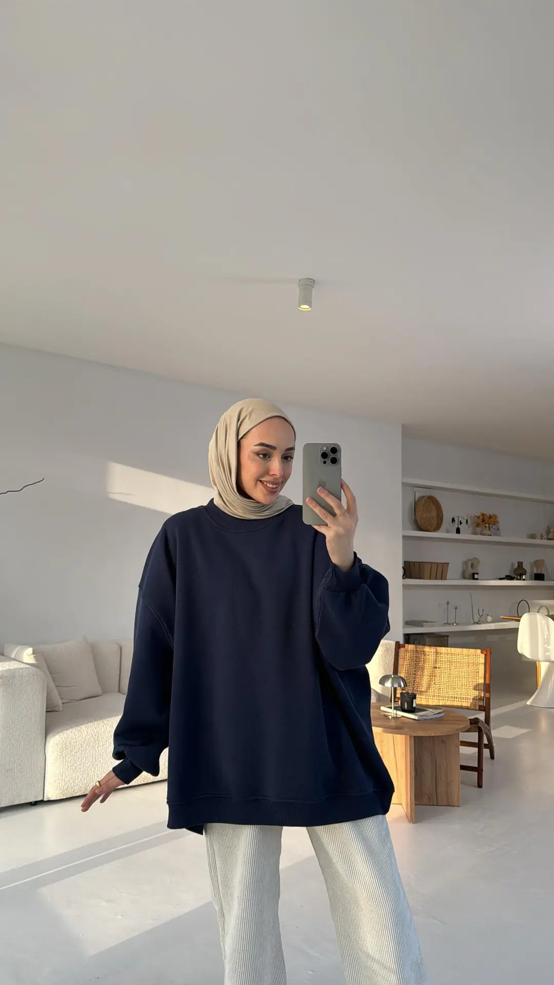 Lacivert Oversize Üç İplik Sweatshirt