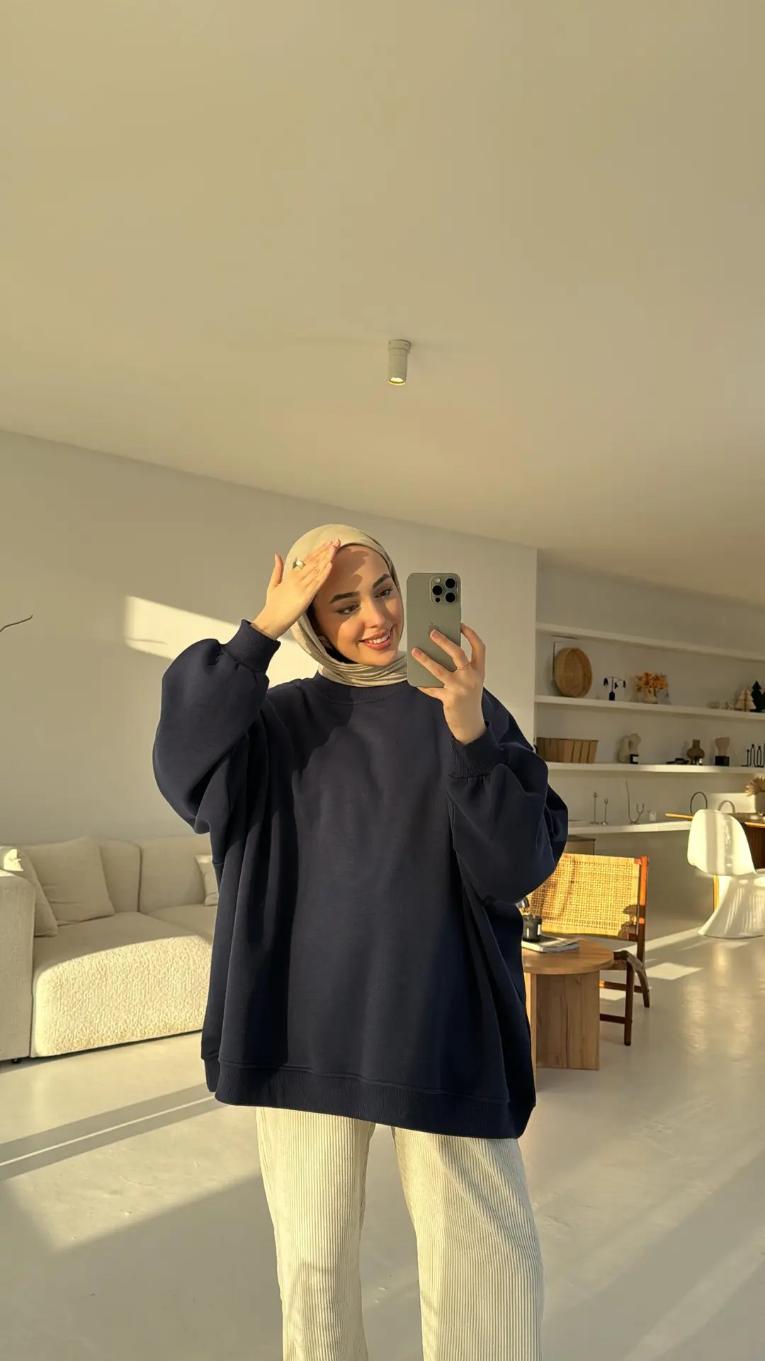 Lacivert Oversize Üç İplik Sweatshirt