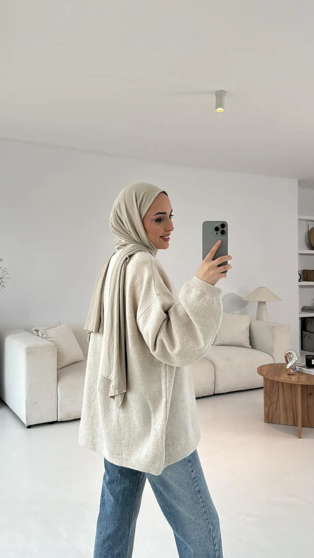 Oversize Yünlü Triko Hırka Taş