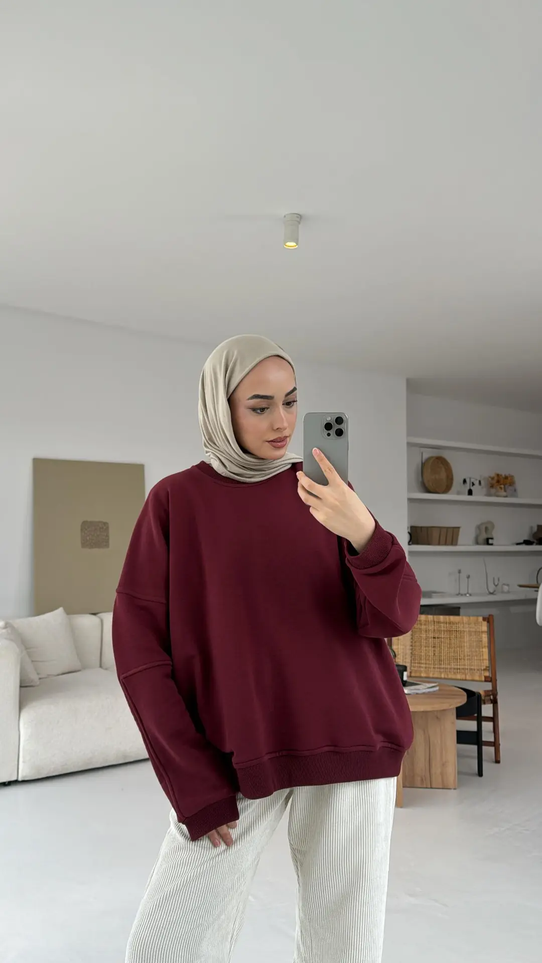 Kolları Dikiş Detaylı Oversize Sweatshirt Bordo