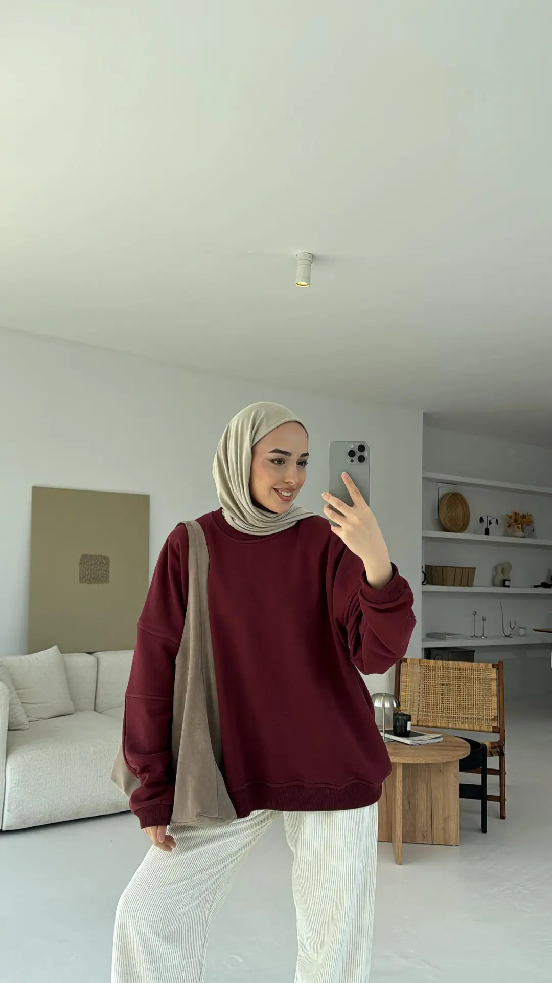 Kolları Dikiş Detaylı Oversize Sweatshirt Bordo