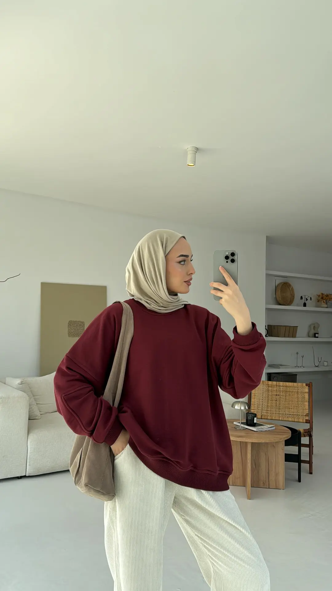 Kolları Dikiş Detaylı Oversize Sweatshirt Bordo