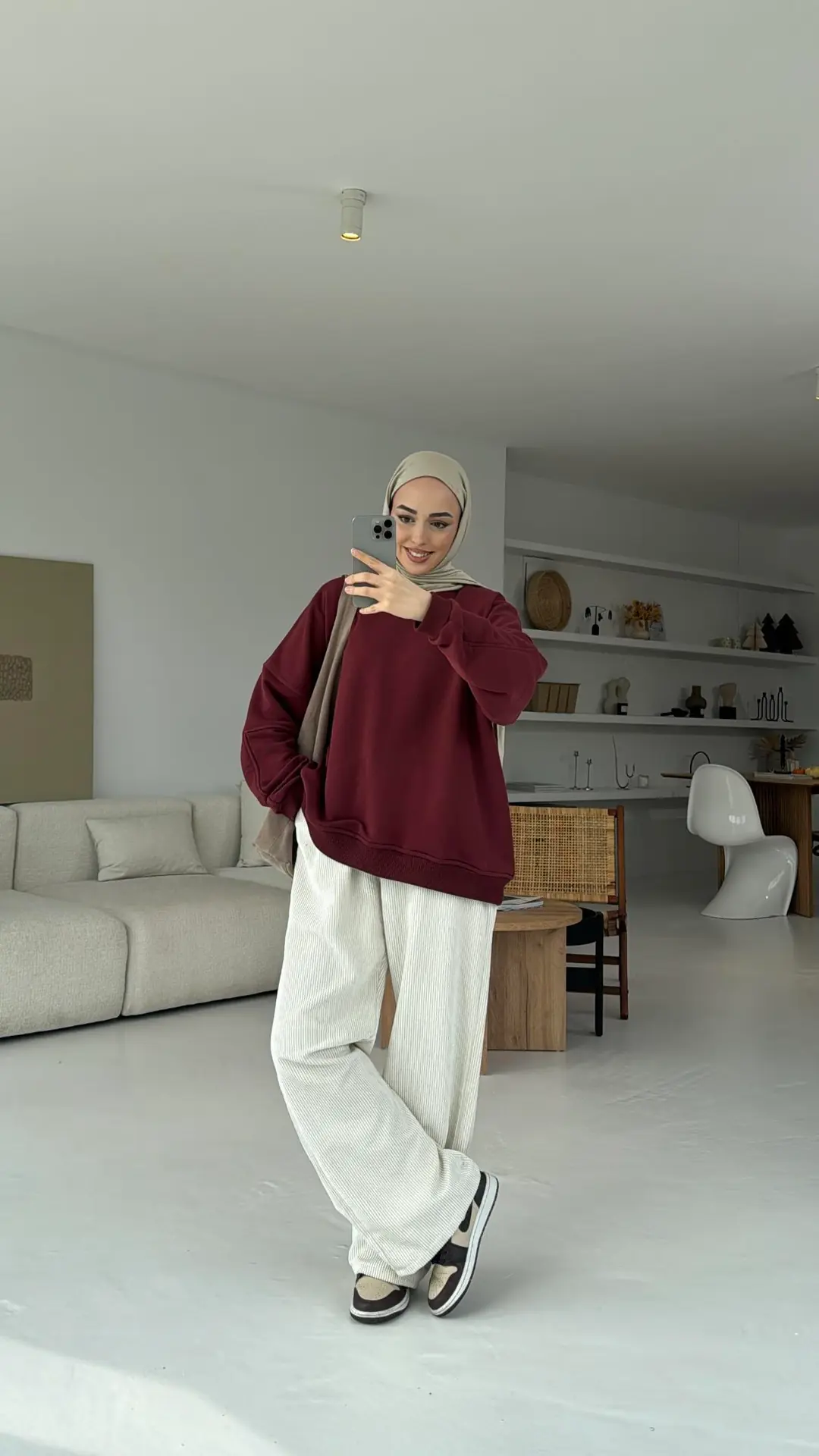 Kolları Dikiş Detaylı Oversize Sweatshirt Bordo