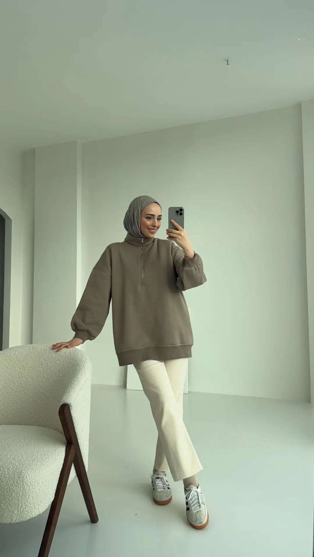 Yarım Zip Sweatshirt Vizon