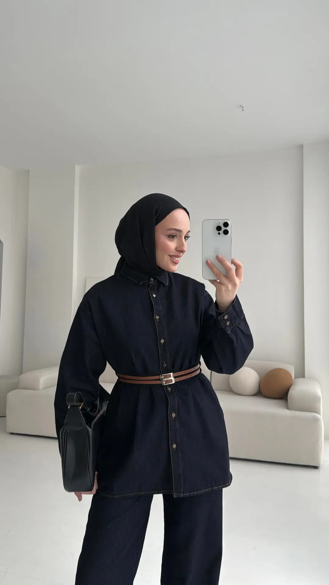 Denim Kemerli Gömlek Takım