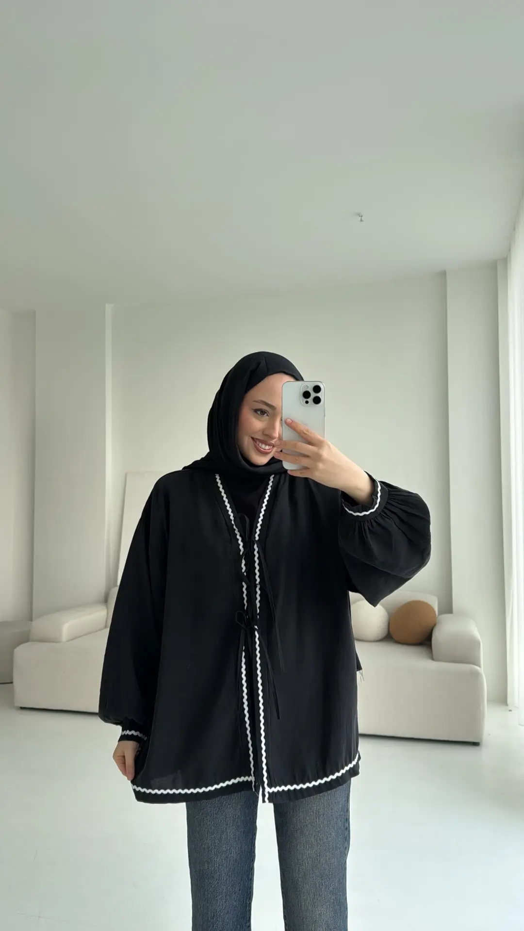 Siyah Bağlamalı Dantel Detay Kimono