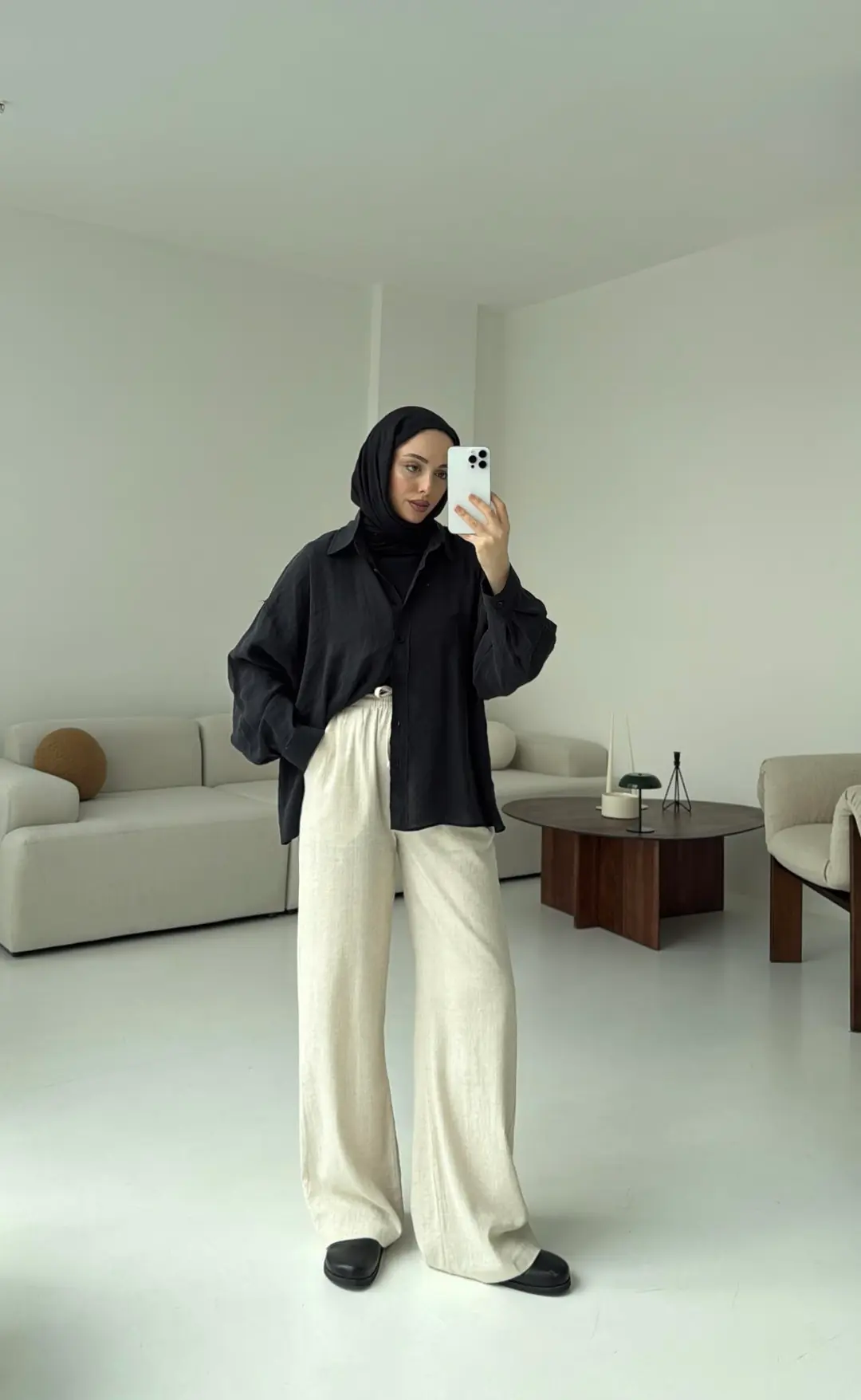 Tencel Pis Dikiş Oversize Siyah Gömlek