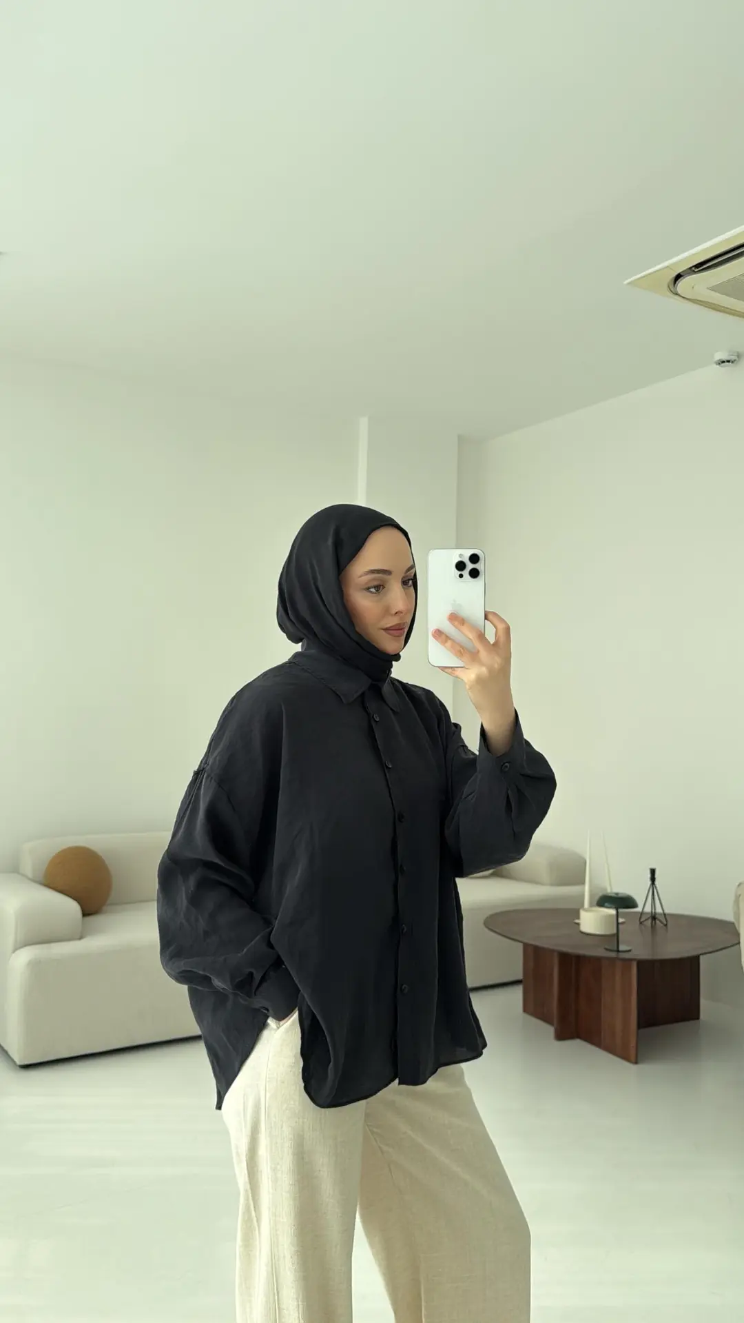 Tencel Pis Dikiş Oversize Siyah Gömlek