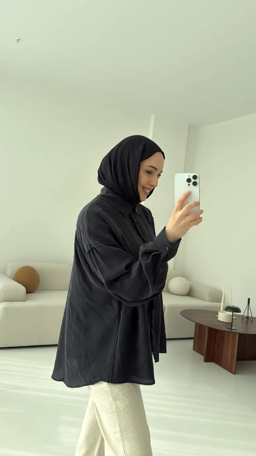 Tencel Pis Dikiş Oversize Siyah Gömlek