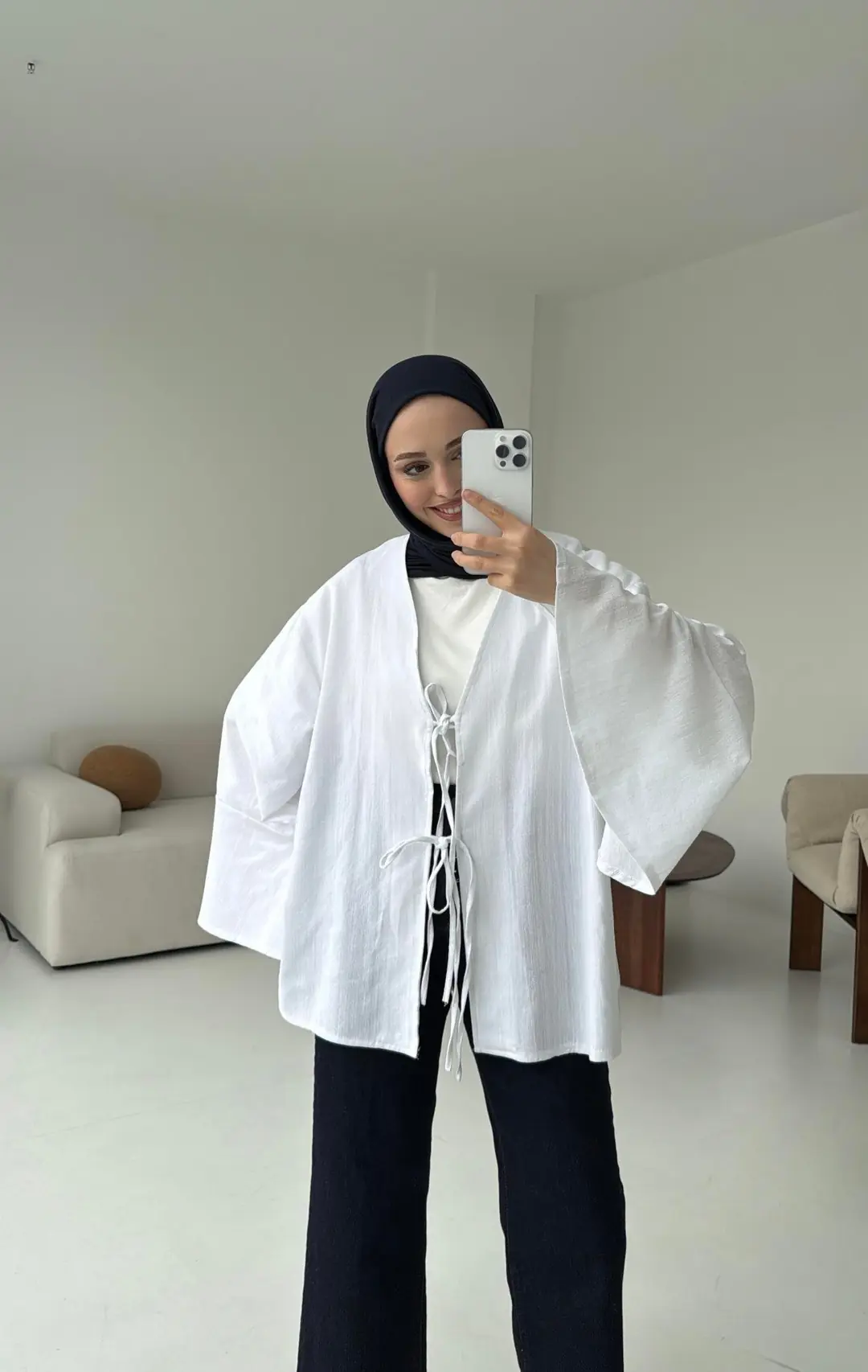 Kol Detay Kimono Beyaz