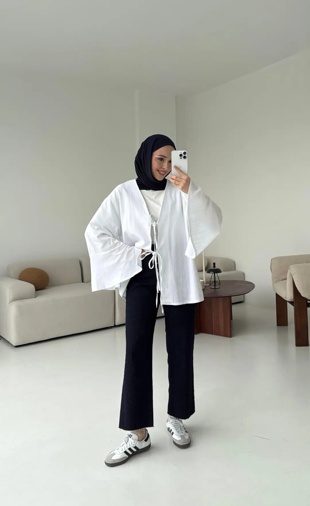 Kol Detay Kimono Beyaz