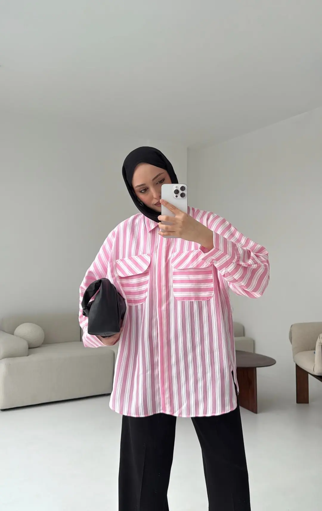 Kalın Çizgili Pembe Gömlek
