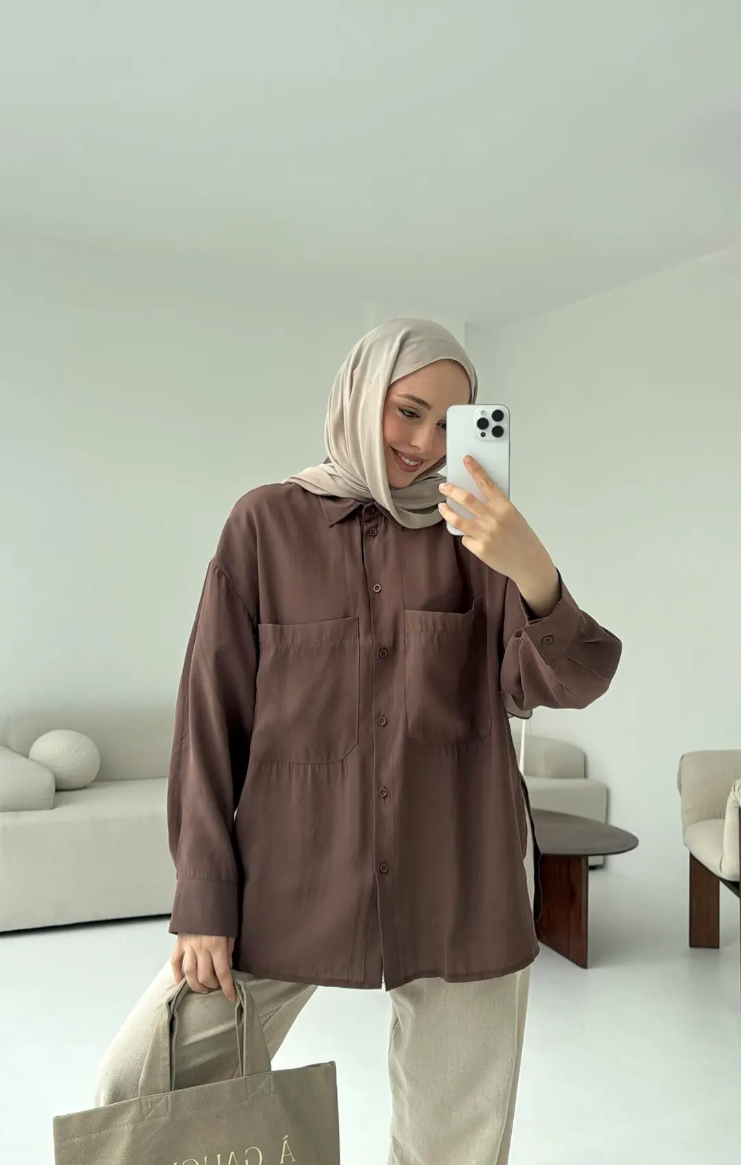 Çift Cep Gömlek Kahve