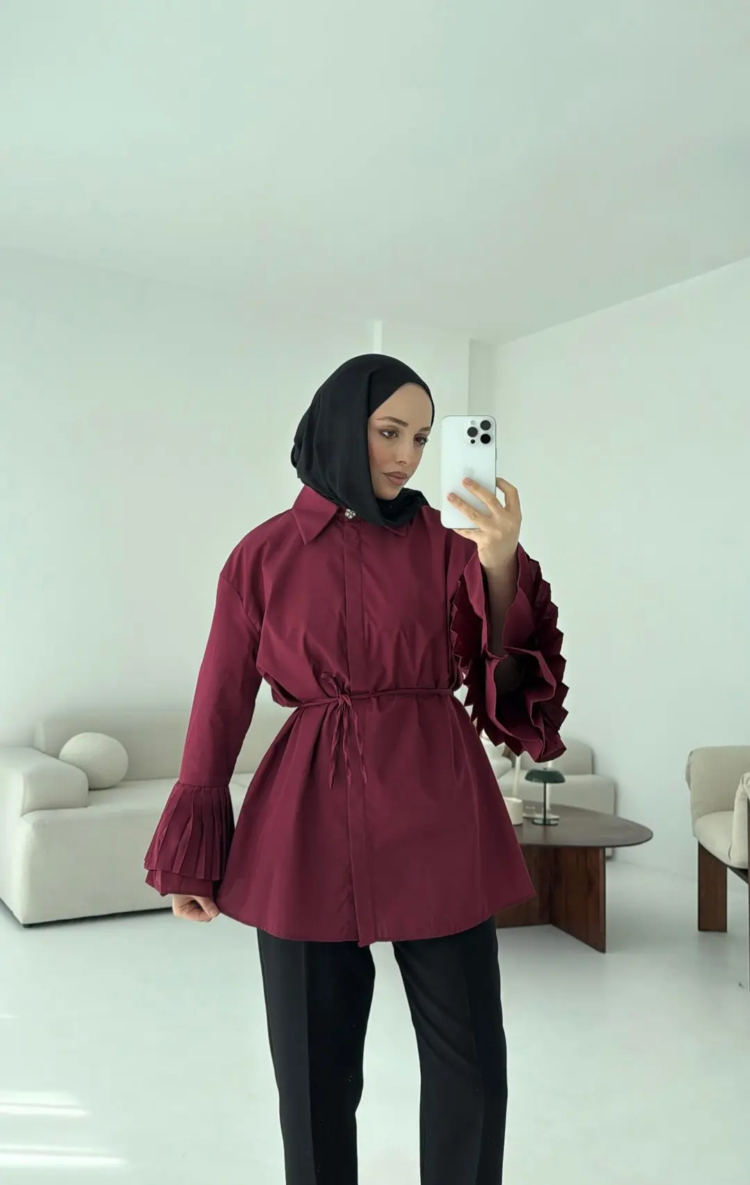 Kolu Piliseli Gömlek Bordo