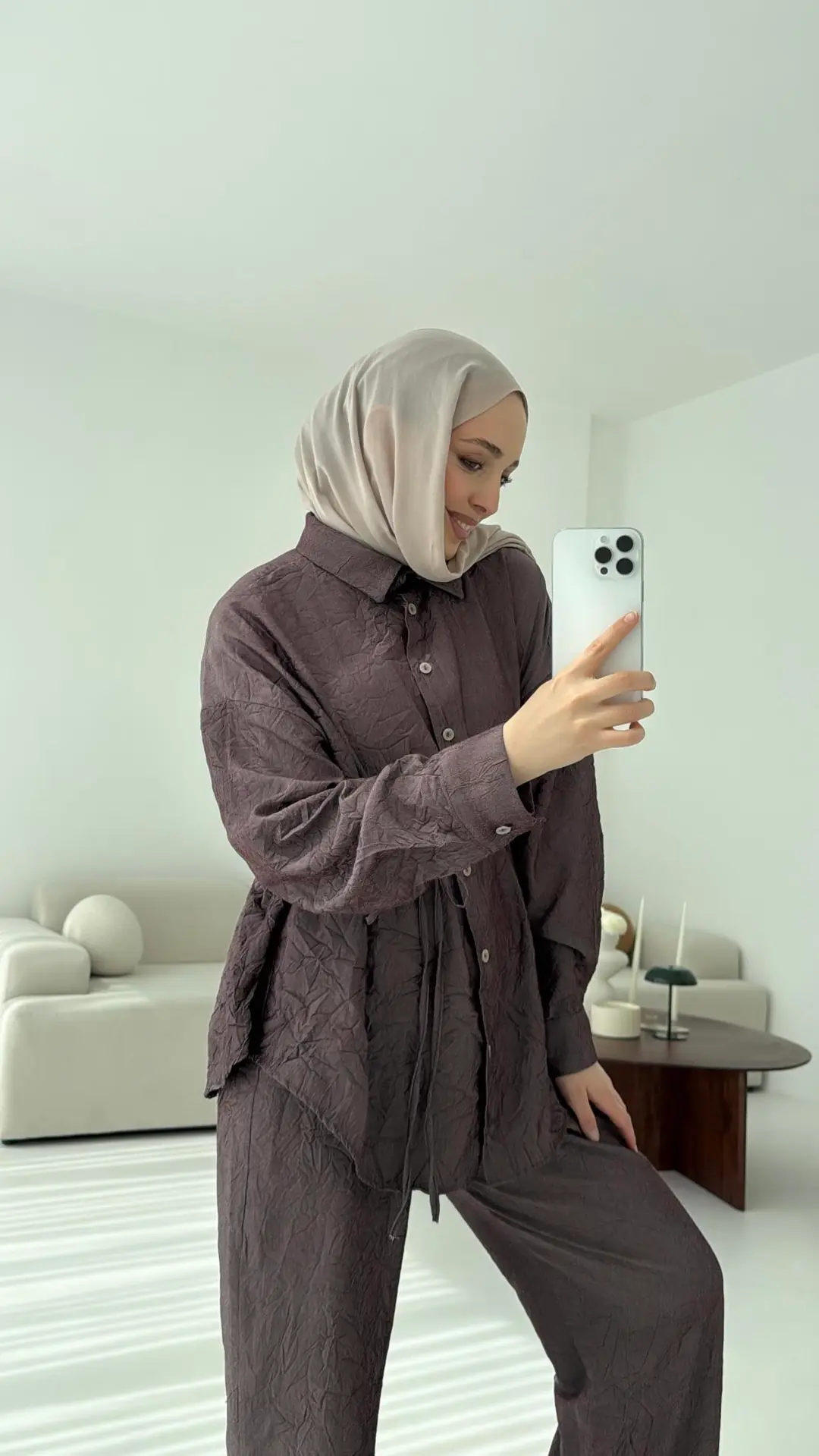 Kırışık Kumaş Takım Gül kurusu