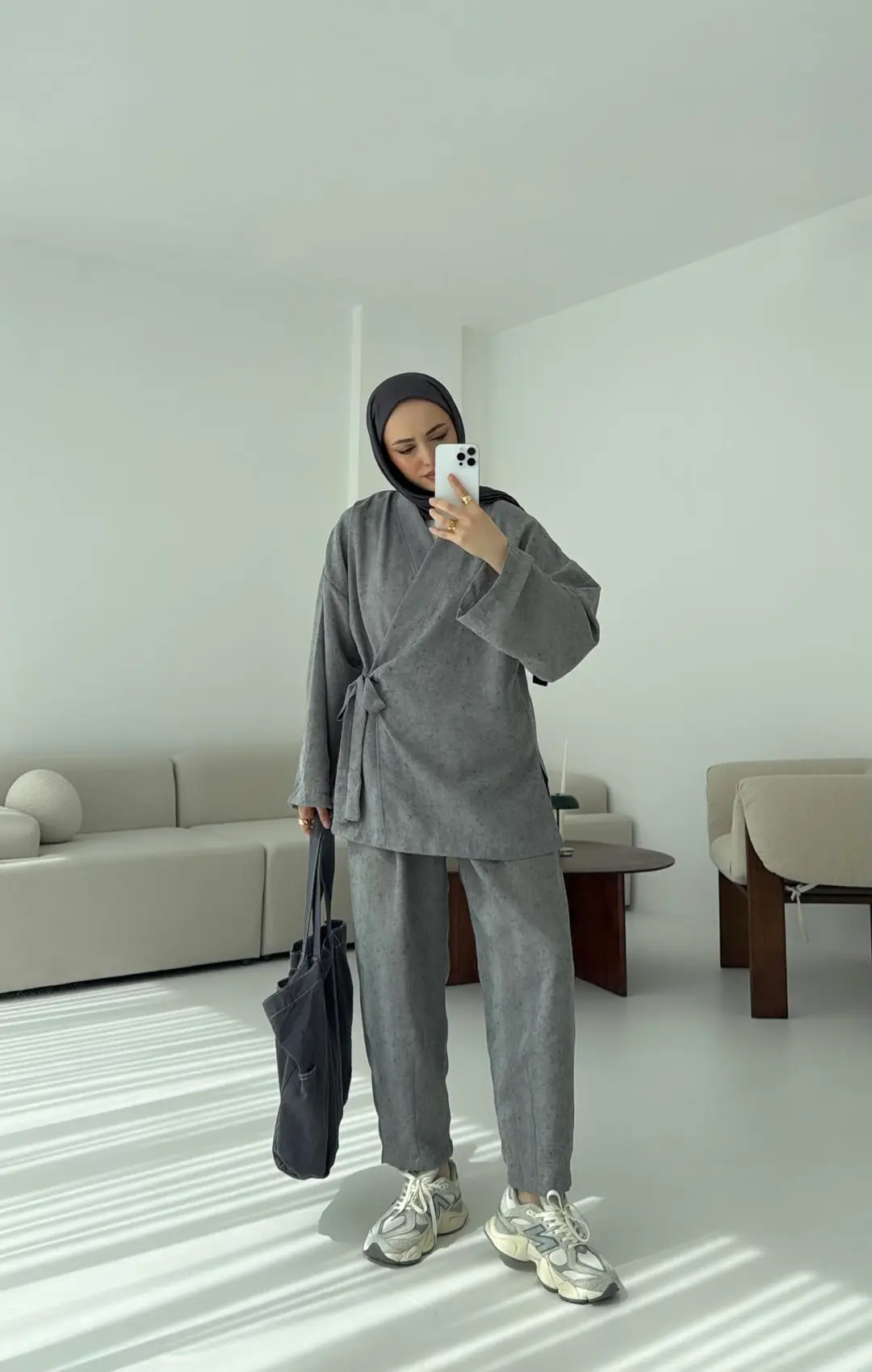 Kimono Pantolon Bambu Batik Takım Gri