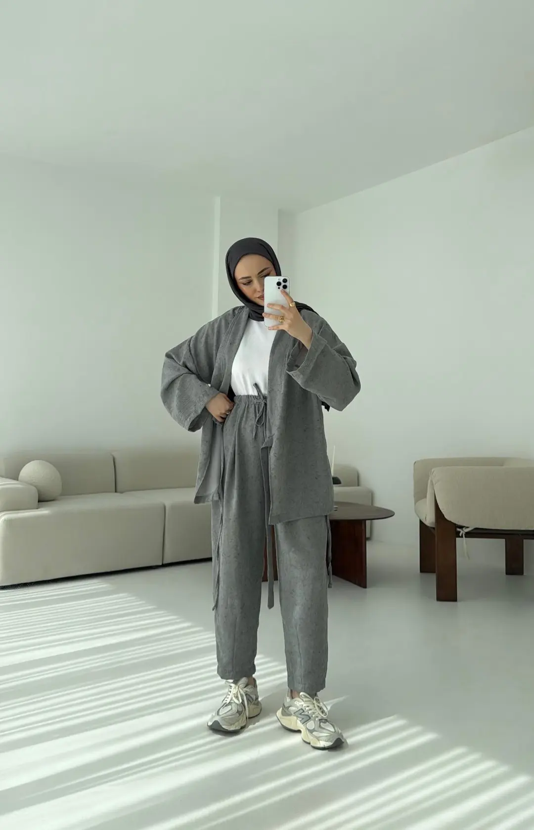 Kimono Pantolon Bambu Batik Takım Gri