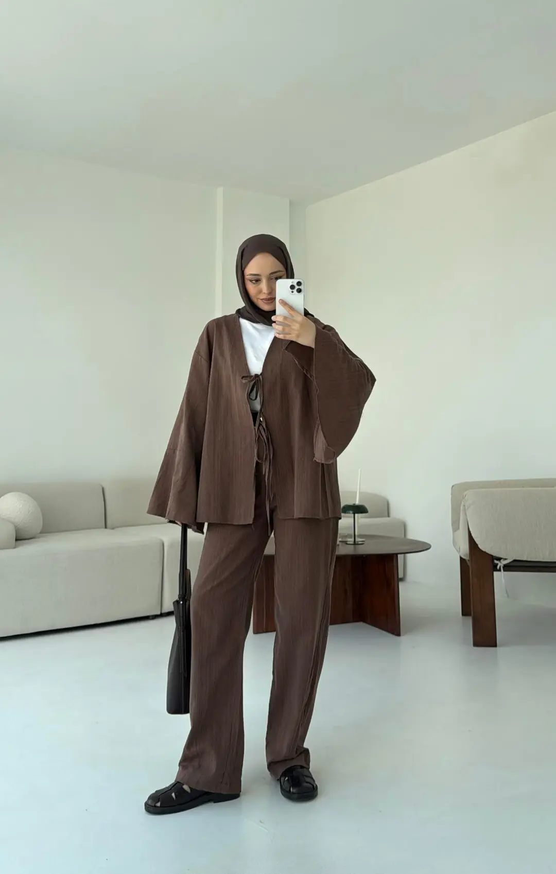 Pantolonu Deri Kemerli Kimono Takım
