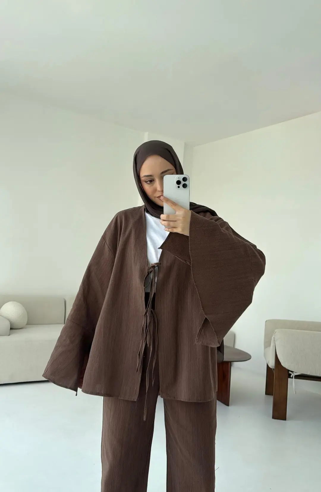 Pantolonu Deri Kemerli Kimono Takım