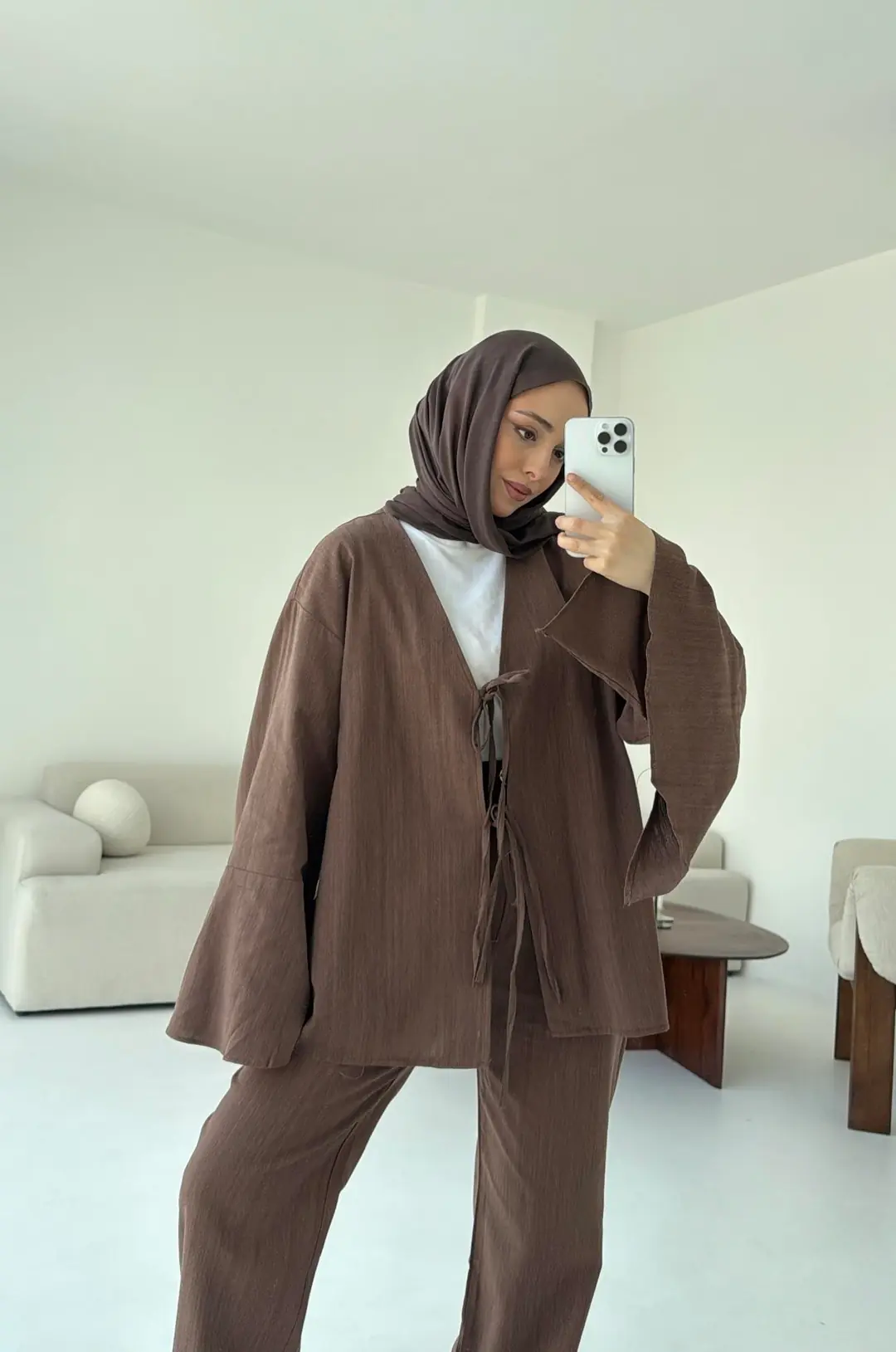 Pantolonu Deri Kemerli Kimono Takım