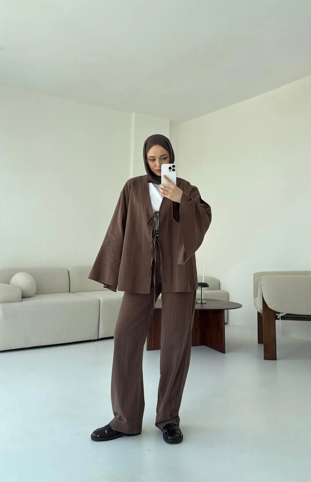 Pantolonu Deri Kemerli Kimono Takım