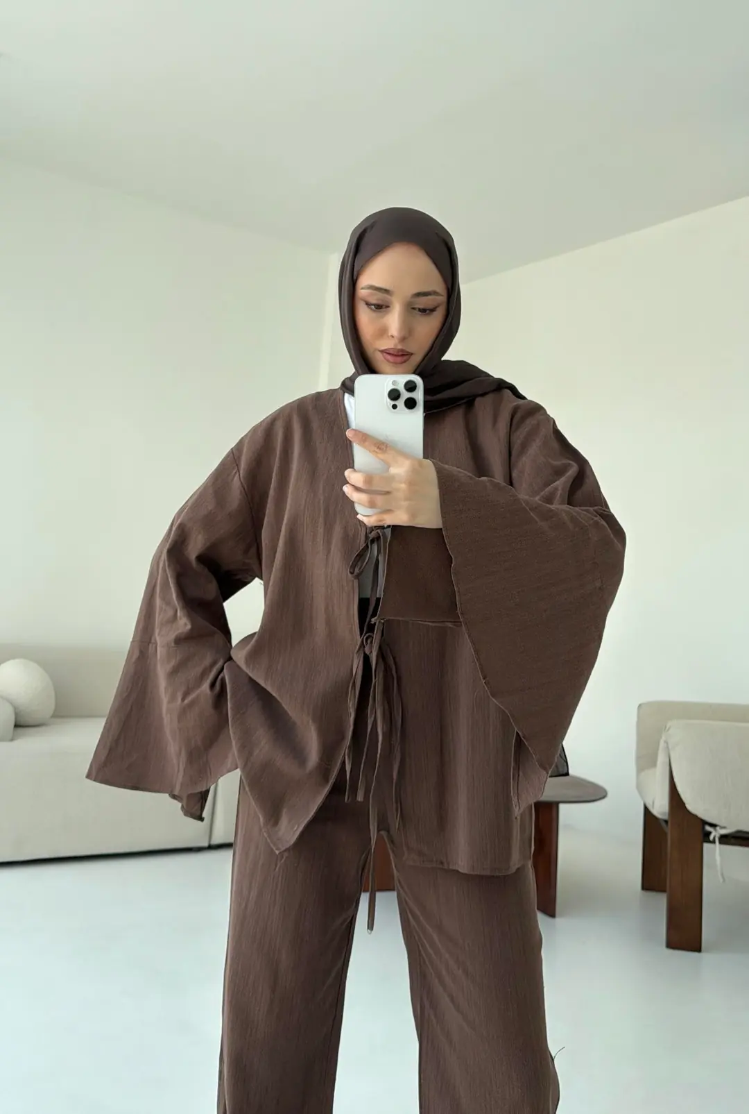 Pantolonu Deri Kemerli Kimono Takım